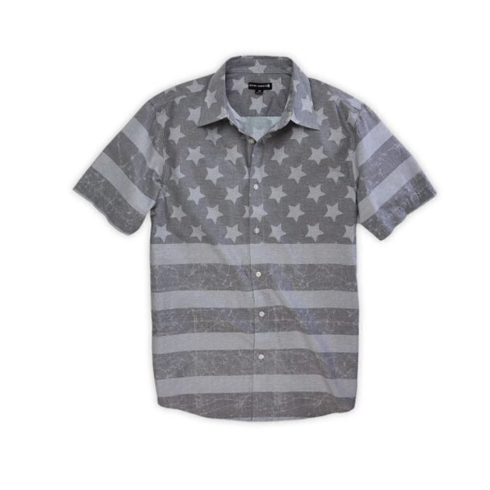 Ocean Current Mens Shirt Size L Grey Full Print USA Flag Patriot Button Up‎